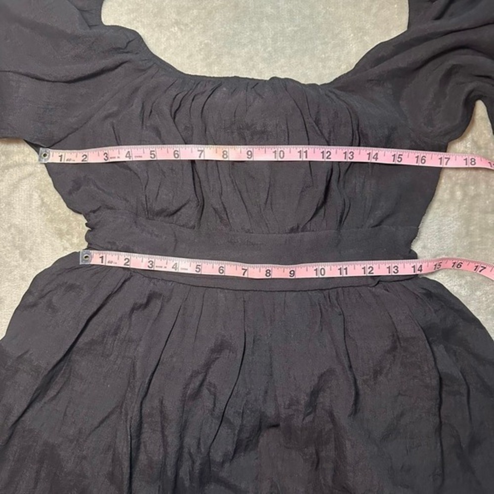 Cottagecore Dress Size L Black Puff Sleeve Whimsigoth Peasant Prairie Tie Back - Picture 5 of 10